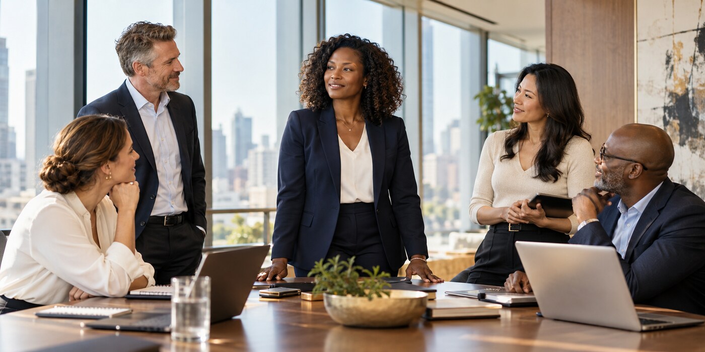 An experienced professional presenting with grounded confidence